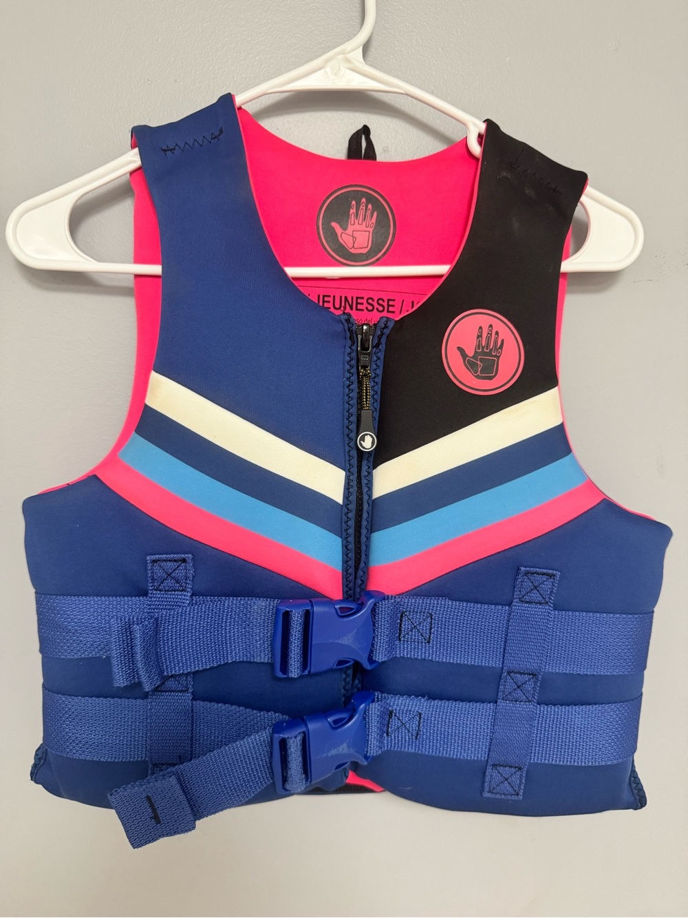 Kids Blue & Pink Life Jacket Vest with Front Zip and Buckles
